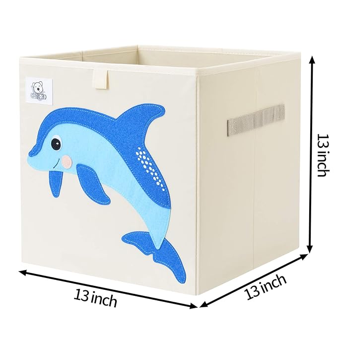 CLCROBD Foldable Animal Cube Storage Bins Fabric Toy Box/Chest/Organizer for Toddler/Kids Nursery, Playroom, 13 inch (Dolphine)