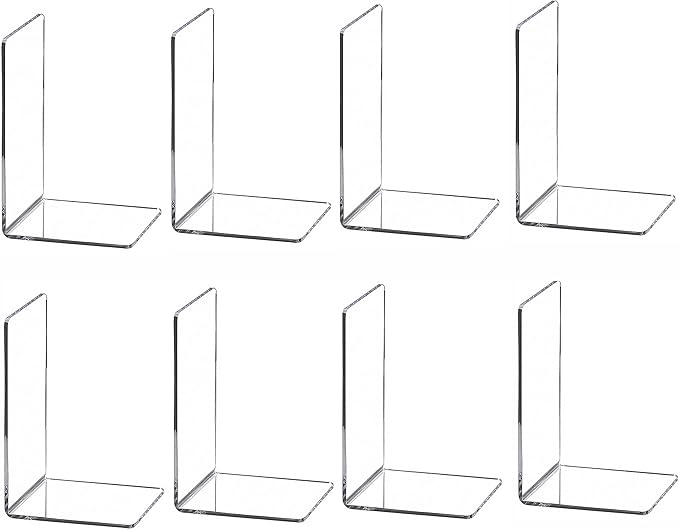 Clear Bookends for Heavy Books,8pcs Acrylic Book Shelf Organizer for Desk,Plastic Heavy Duty Book Holders Standand Invisible Bookshelf Dividers Decorative,Suitable for Office Home Weighted Bookends
