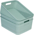 Soddeph Plastic Storage Baskets for Cabinets, Household Pantry Organization with Handle,Organizer Bins for Room,Bathrooms,Under-Sink,Kitchen (Green, M-3PACK)