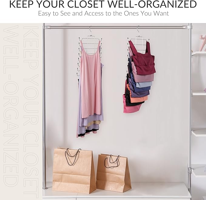 ZEDODIER 4 Pack Tank Top Hanger Space Saving, Bra Hangers for Closet Organizer, Hanging Bra Organizer Tank Tops Holder with 32 Hooks, Metal Closet Organizers and Storage Small Space Solutions, Silver