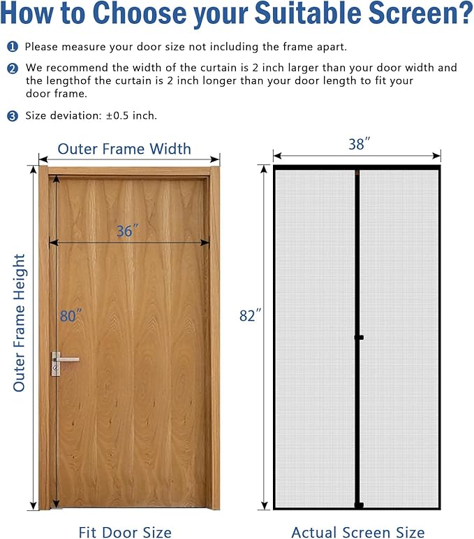 WochiTV Gray Magnetic Screen Door Fits Door Size 36" x 80", Screen Size 38" x 82", Mesh Net Curtain with Magnet Keep Fresh Air in