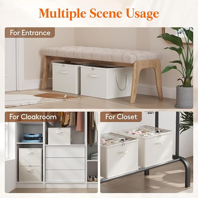 Lifewit Shoe Storage Organizer for Closet, Fabric Large Shoe Box Storage Containers with Clear Cover, Foldable Bins for Boots Heels Sneakers Fits 36-48 Pairs (Each 12-16 Pairs) 3 Pack White