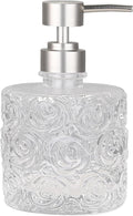 Marcella Glass Soap Dispenser with Soap Pump, Refillable 14 Ounce Capacity, Floral Design Rose Patterns, Heavy Weight Thick Glass for Bathroom, Premium Kitchen Soap Dispenser Clear