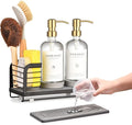 Kitchen Soap Dispenser Set with Drying Tray – 16oz Glass Bottles with Stainless Steel Pumps, Sink Organizer Caddy with Brush Holder & Non-Slip Feet – All-in-One Dish & Hand Soap Station