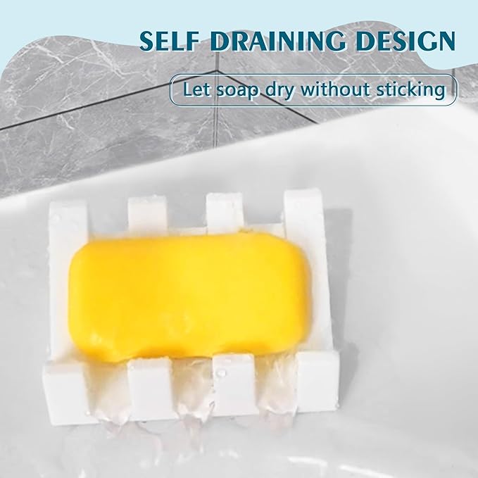 Self Draining Soap Dish,Silicone Suction Cup Soap Holder, Bathroom Soap Dish for Bar Soap,Can Extend Soap Life,Bathroom, Bath Tub, Kitchen Sink White - 4 Pack