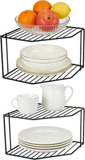 2Pcs 2-Tier Corner Stackable Organizer Shelf - Cabinet Storage Shelf Rack, Shelves，Kitchen Counter and Cabinet Shelf, Storage Rack Organizer for Kitchen (Black)