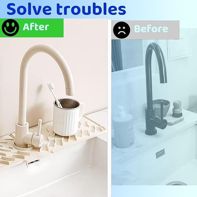 Silicone Faucet Splash-Proof pad, Multifunctional Water-Saving Splash-Proof Cushion, Universal Faucet Cover, Suitable for Kitchen and Bathroom Sink Faucet (White, 24 * 5.5)