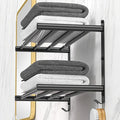 CAXIMSY Black Adjustable Towel Bar for Bathroom Wall Mount17-30.7inch Adhesive Shower Towel Rack Stainless Steel Bath Towel Holders for Toilet Kitchen Double Towel Hanger (Black Double Towel Rack)