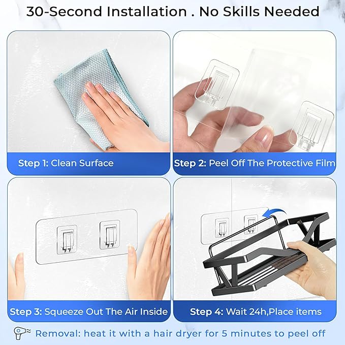 EJGIEGSO Shower Caddy Adhesive Replacement Hooks, Heavy Duty Waterproof Strips, No Drilling for Bathroom Shelves, Kitchen Racks, and Soap Holders (Transparent-8Pack 2Hook)
