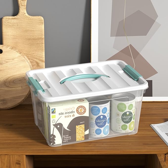 Zerdyne 6-Pack Clear Storage Latch Bins, 14 L Plastic Storage Boxes with Lid
