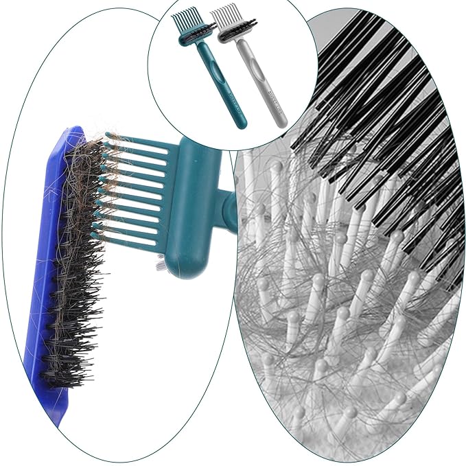 2Pcs 2-in-1 Hair Brush Cleaner & Remover Tool Brush Cleaning Tool Comb Cleaner Effective Hairbrush Cleaner Hair Brush Remover Rake for Man Woman Home Travel Salon Removing Hair Dust (Gray; Green)