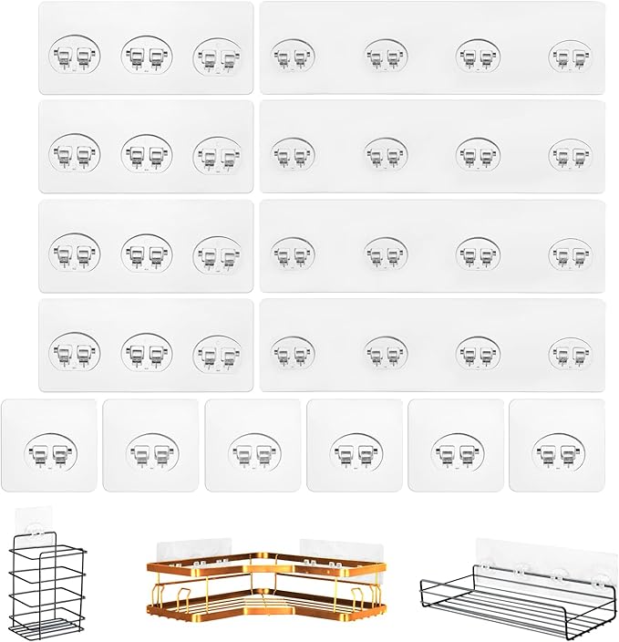 KaiwayInno 14 Pack Shower Caddy Adhesive Replacement, Strong Shower Shelf Adhesive Hooks for Corner Shelf Basket, Bathroom Rack, Kitchen Rack and Soap Holder