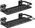 EVALAND Shower Caddy Adhesive 2-Pack with Hooks and Rod for Towels, Black – Premium Bathroom Shower Shelves, Shampoo Organizer, Bathtub Shelf, Rustproof, Easy Installation, Sturdy Modern Look