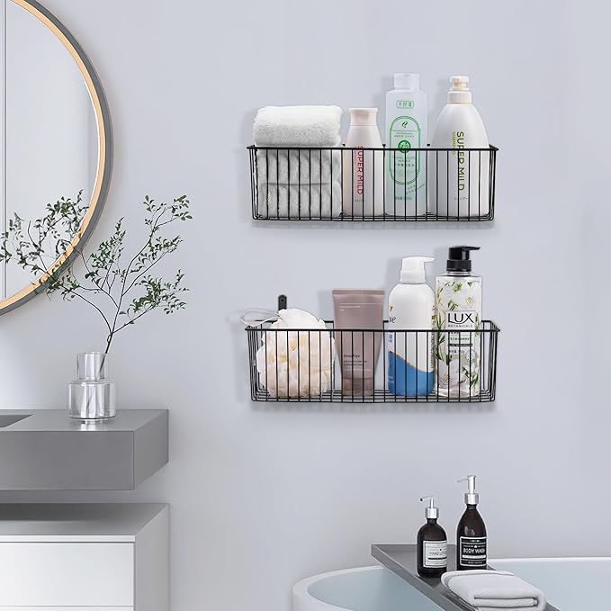 Wetheny Black Wire Hanging Storage Basket (6 Pack- Metal Toilet Paper Storage Basket - Wire Baskets for Organizing Garage,Kitchen,Bathroom,Drawer