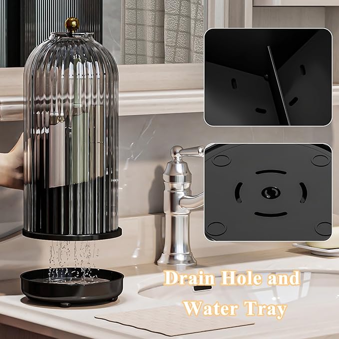 Zufudo Toothbrush Holders with Cover, Drainage Rotating Electric Toothbrush Organizer, 3 Slots Tooth Brush Holder for Bathroom Counter, Gray Black