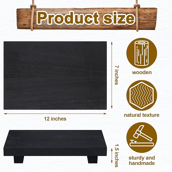 Nuogo Wood Riser Tray Soap, Stand Soap Tray for Kitchen Sink, Wood Pedestal for Kitchen Counter Sink Stand Decorative Rustic Bathroom Dishes Plant Bottles Candles Display(12 x 7 Inch,Black)