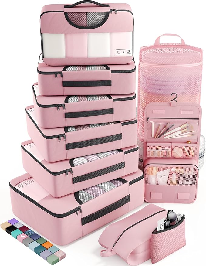 Veken 10 Set Packing Cubes for Travel Essential, Suitcase Organizer Bags in 4 Sizes, Carry-On Luggage Accessories with Large Laundry & Hanging Toiletry Bag, Must-Have for Airplane, Road Trip & Camping
