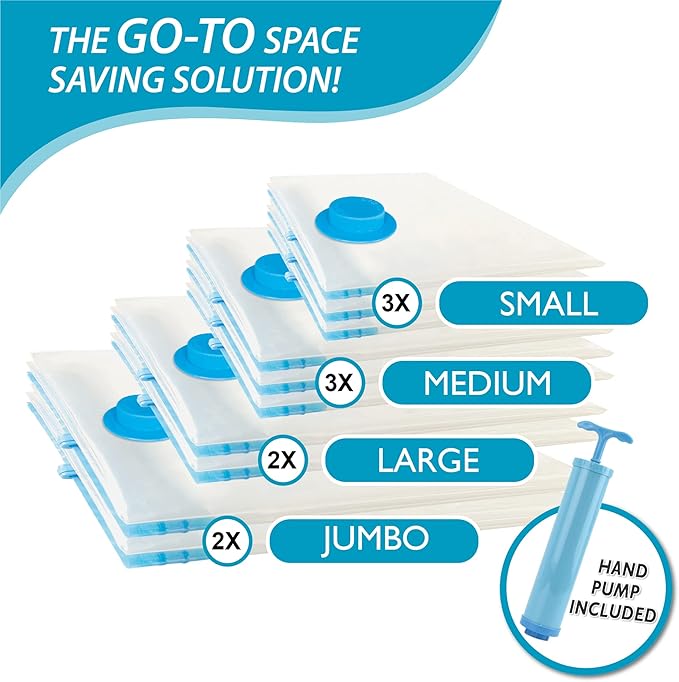 Cozy Essential 10 Pack Vacuum Storage Bags, Space Saver Bags (2J/2L/3M/3S) Compression Storage Bags for Comforters and Blankets, Pillow, Bedding, Vacuum Sealer Bags for Clothes Storage