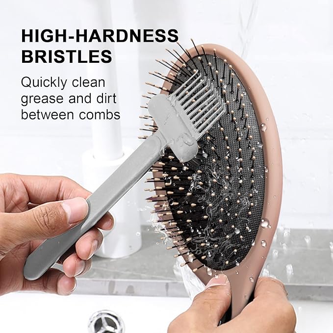 RHOS Hair Brush Cleaning Tool, 2-in-1 High-toughness Cleaning Claws and High-hardness Bristles, Suitable for Home, Hair Salon and Other Places, Ergonomic Handle, 2 Pack-Gray