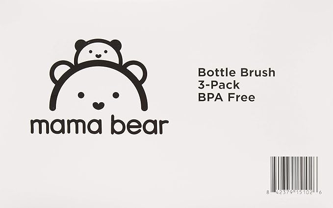 Amazon Brand - Mama Bear Baby Bottle Brush with Nipple Cleaner and Suction Cup Stand, White (Pack of 3)