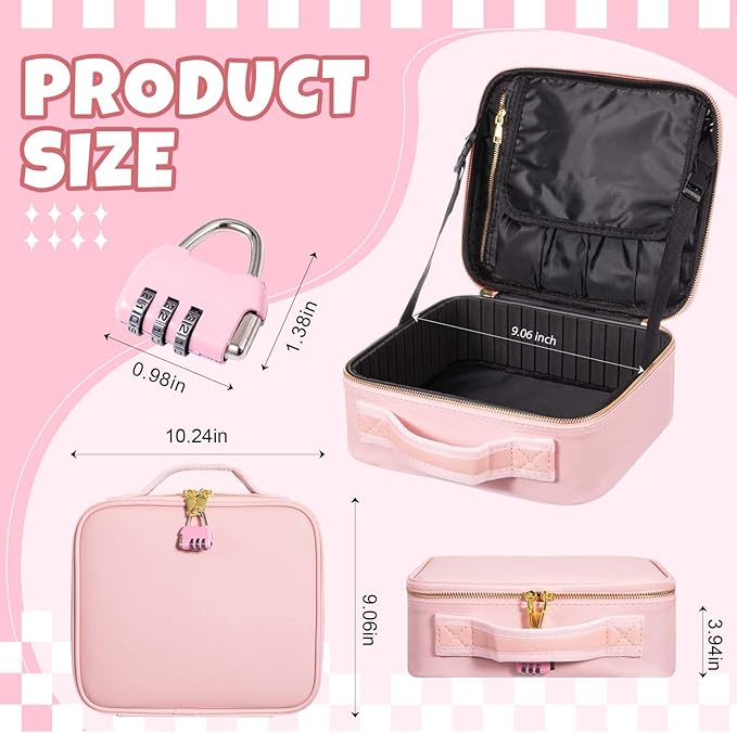 Eccliy Storage Box with Locking for Adult Toy, 10.3 x 9.1 x 3.9 Inches Discreet Lockable Game Toy Flat Storage Box Bag with Combination Lock, PU Leather(Pink)