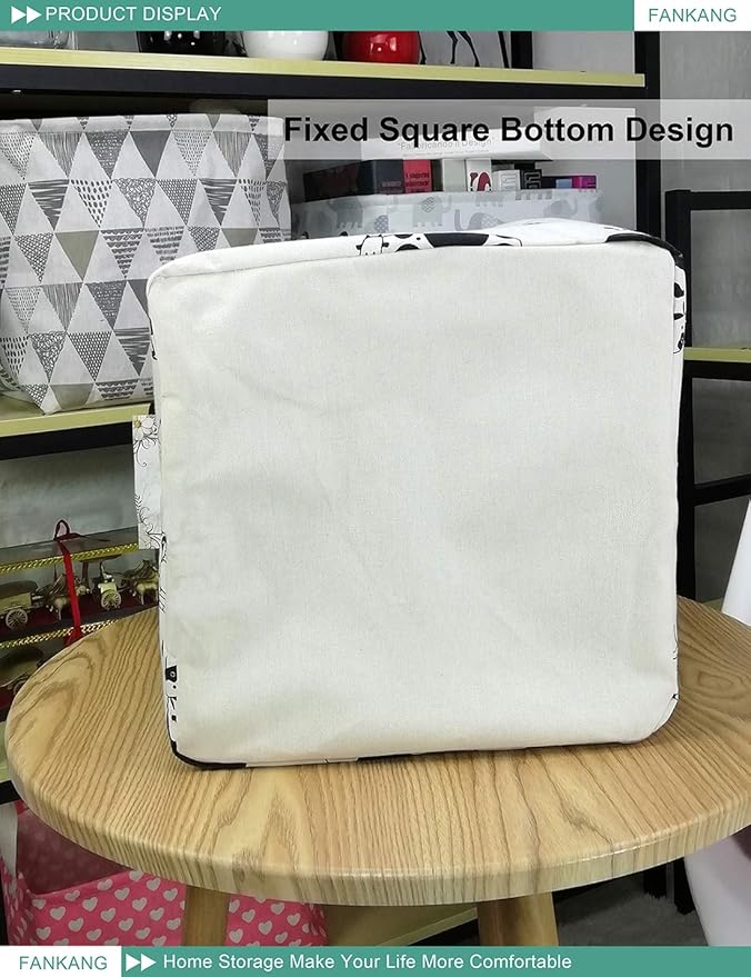 FANKANG Square Nursery Hamper Storage Bins Canvas Laundry Basket Foldable with Waterproof PE Coating Storage Baskets Gift Baskets for Children, Office, Bedroom, Clothes（Square-Cows ）