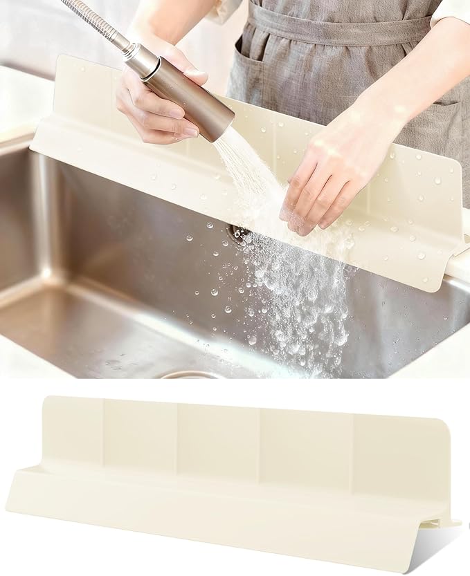Kitchen Sink Splash Guard 23" Silicone Water Guard with Strong Suction Cups, Faucet & Countertop Protector, Bathroom & Sink Edge Splash Guard Strip, Easy Install, Dishwasher Safe-Cream