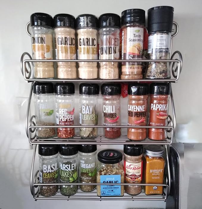 FitWell Scroll Wall Mount Spice Rack, 3-Tier, Traditional Spice Rack Cabinet & Kitchen, Beauty & Nail Polish Organizer for Bathroom, Scroll Wall-Mounted (Satin Nickel)