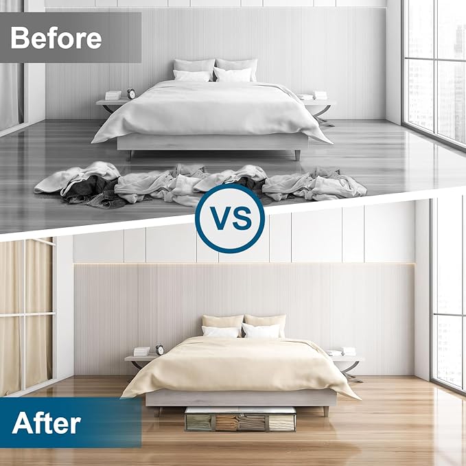 2 Pack Under Bed Storage Containers Bins, Humid-Proof Plastic Underbed Storage Bins, Clothes Storage and Organization Bags, Under the Bed Blanket Storage with Handles for Clothes, Bedroom