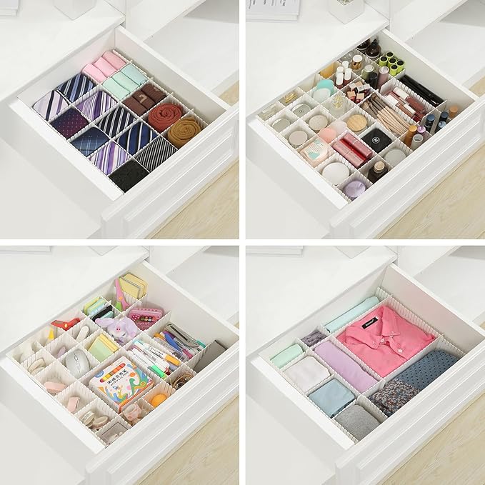 Qozary 42 Pack Adjustable Drawer Organizer Dividers for Socks, Underwear, Makeup, Kitchen, Dresser