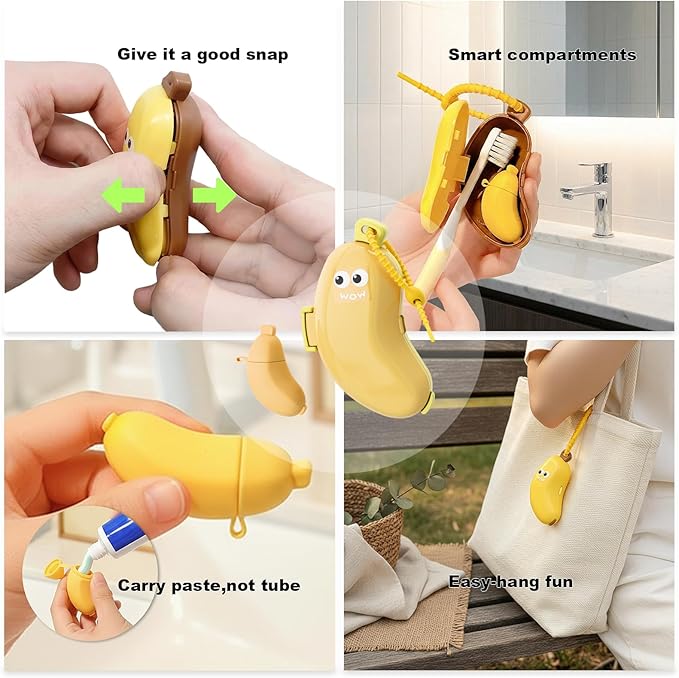 Toothbrush Holder Set for Bathroom - Cute Toothpaste Stand with 2 Tooth Brush Head Cover Cap Travel Case - Bathroom Decor Organizer Countertop Accessories Storage