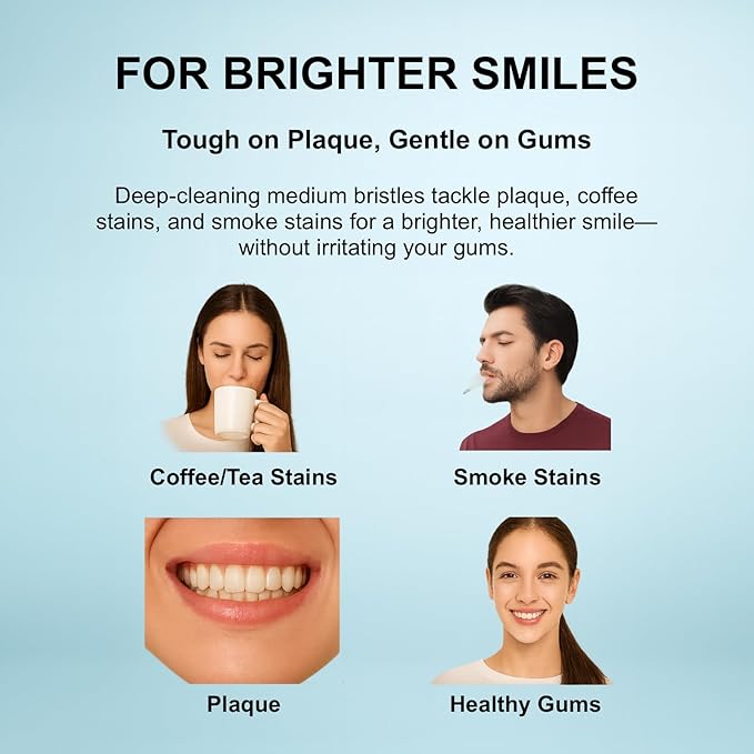 Medium Toothbrushes for Adults with Wide Head and Spiral Bristles, Whitening Toothbrush with Tongue & Cheek Cleaner, Travel Toothbrush with Cover and Canister Packaging, Multi-Color, 6 Count