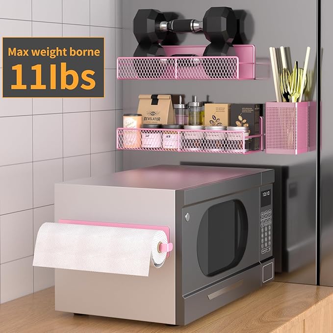 Magnetic Spice Rack for Refrigerator, 7 Pack Metal Magnetic Shelf, Moveable Magnetic Storage Fridge Organizer Pink, Spice Organizer, Hook Rack, Paper Towel Holder, Cutting Board Holder, HM5470