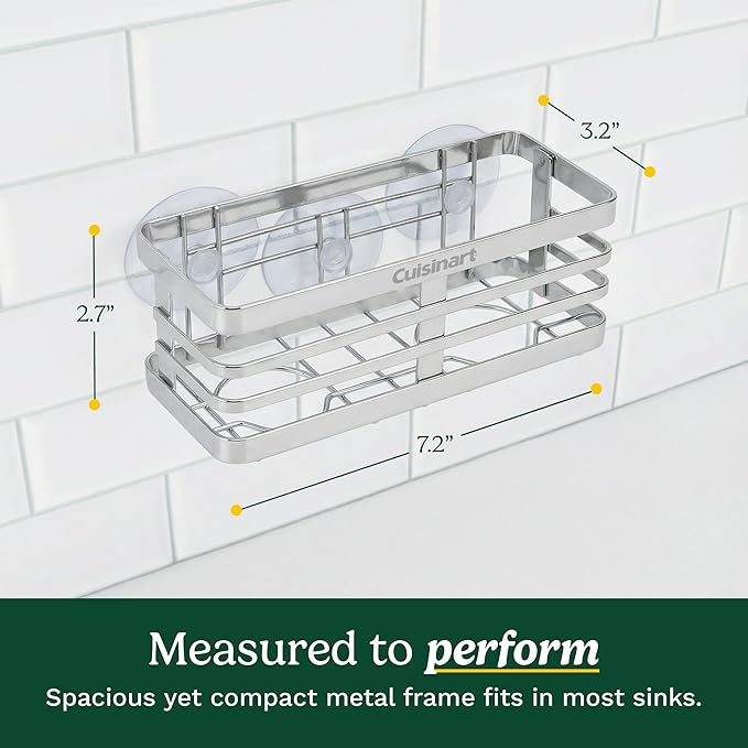 Cuisinart Sponge Holder for Kitchen Sink—Metal Sink Caddy with Triple Suction Cups, Kitchen Sink Organizer, Organization and Storage for Sponges, Brushes, Soap & Cleaning Accessories