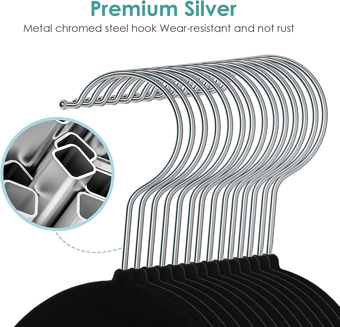 Velvet Hangers Non Slip Felt Hangers, 30 Pack Black Velvet Clothes Hangers Space Saving Slim with 360 Degree Swivel Hook for Suits Coats, Jackets, Pants, and Dress Clothes