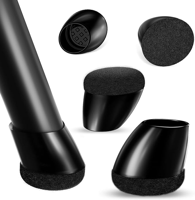 Ezprotekt 16 Pcs Chair Leg Floor Protectors, Silicone Covers Felt Furniture Pads for Hardwood Floors, Chair Leg Caps for Tilted Legs(15°-25°), Anti-Scratch and Reduce Noise Round Black M Fit (0.8"-1")