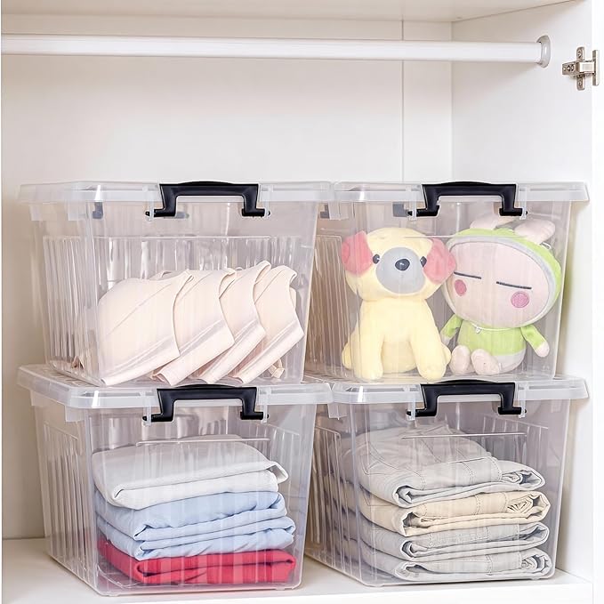 Citylife 22 QT Clear Plastic Storage Bins with Lids Stackable and Nestable Storage Boxes with Lids Large Plastic Storage Containers for Garage, Closet, Kitchen, 4 Packs