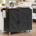 HOOBRO Kitchen Island with Drop Leaf Countertop & Power Outlet, Rolling Island Cart on Wheels, Kitchen Cart with Drawer & Spice Rack, Mobile Island Table for Kitchen, Black BF86UZD01