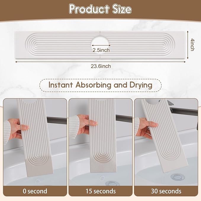 Faucet Mat for Kitchen Sink, Diatomite Quick Drying Tray , 23.6Inch Kitchen Sink Splash Guard and Bathroom Stone Tray for Counter. Super Absorben.White.
