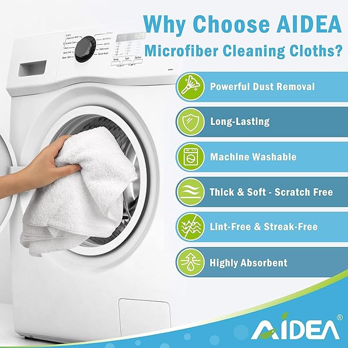 AIDEA Microfiber Cleaning Cloth White 50PK, Cleaning Rags, Lint Free Microfiber Towels, Kitchen Towels Dusting Cloth, Wash Cloths, Dish Rags White, 11.5"x 11.5"