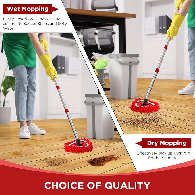 Baderke 6 Pack Chenille Mop Heads Replacements Compatible with 1 Tank System Chenille Duster Replacement Heads Microfiber Spin Mop Refill Pads Reusable Dust Refills for Floor Cleaning (Red)
