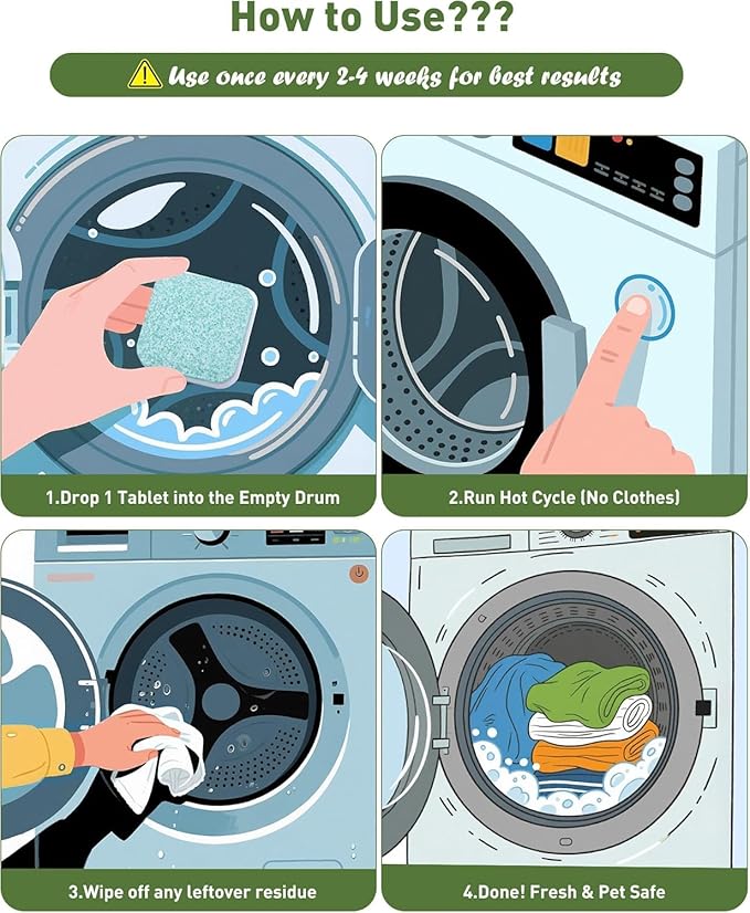 Washing Machine Cleaner Tablets – 36 Count for 18-Month Supply – Pet Hair & Odor Remover – Unscented, Septic Safe, Works with All Washers