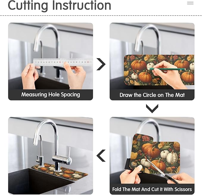 Vintage Pumpkin Flower Mapkle Leaves Fall Kitchen Sink Splash Guard Sink Faucet Mat Faucet Handle Drip Catcher Drain Mats for Kitchen Bathroom Countertop Absorbent Dish Drying Pad 2P