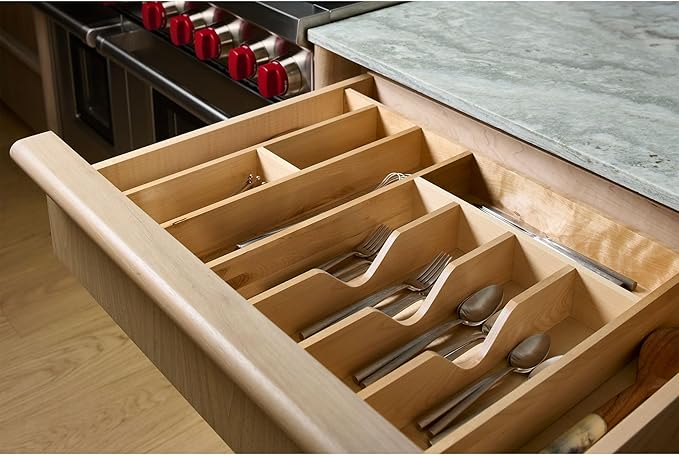 Rev-A-Shelf Wood Trim-to-Fit Utensil Drawer Insert Organizer, 33" x 22" - Spoons, Forks, Silverware, and Cutlery Drop-In Storage Tray for Kitchen Cabinet Organization, 4WUTCT-36-1