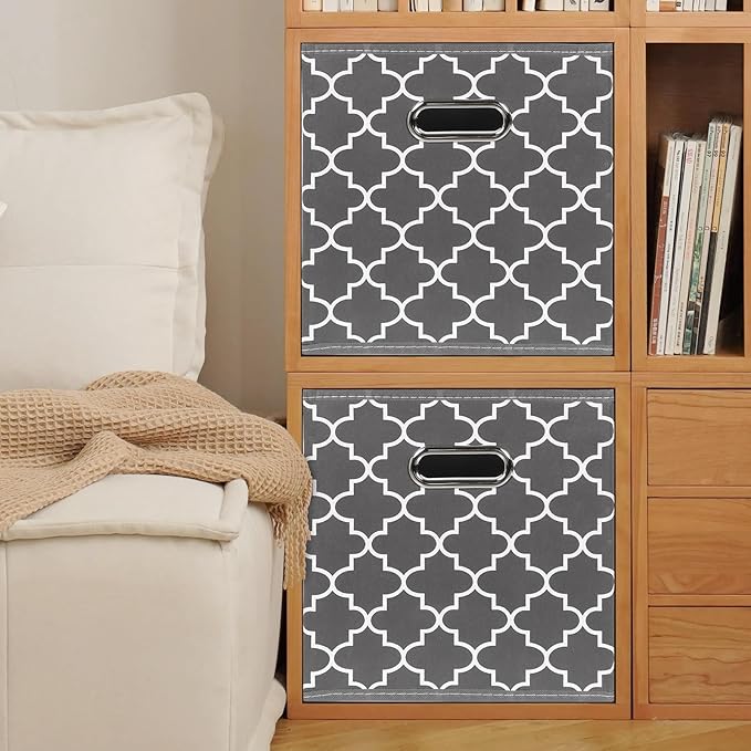 Fabric storage bins Cubes, Fabric Cube Organizer with Handle, Foldable Cube Bins for Cloth or Accessary Storage, 11x11x11, Set of 3, (Gray Light)