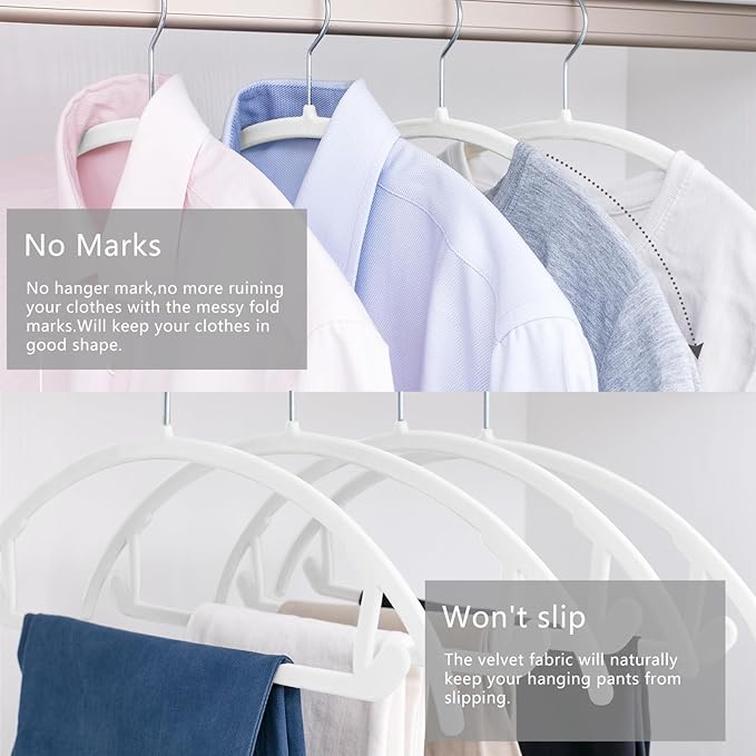 MIZGI Premium Velvet Hangers 60 Pack Heavyduty- Non Slip No Shoulder Bump Suit Hanger - Chrome Hooks,Space Saving Clothes Rounded Shape for Coat,Sweater,Jackets,Pants
