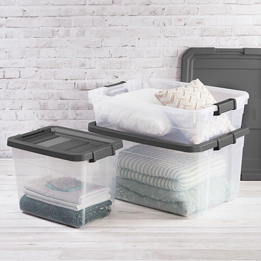 Sterilite 24-Pack Modular Stacker Box, Durable Clear Plastic Storage Bins with Latching Lids, 16 Quart - Stackable Organizing Container Boxes for Closet, Bathroom, and Office