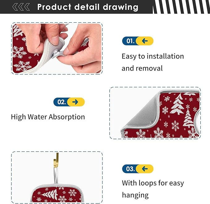 2 Pack Faucet Splash Catcher Hand Drawn Snowflake Tree Sink Mat for Faucet Absorbent Kitchen Splash Guard Drip Catcher for Farmhouse Barthroom Bar, S