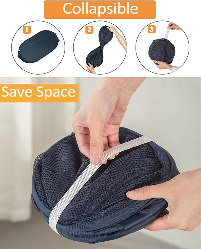 Navy Blue Durable Foldable Laundry Hamper, 22.8 x 14.2 x 14.2 inches