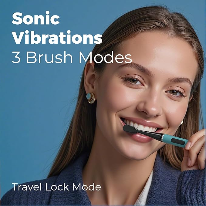 MIPOW Slim Pro i4 Electric Toothbrush Rechargeable Smart Ultra Sonic 3 Modes Magnetic Travel Case &Ceramic Dock, 60Day Long Battery Soft Bristles 2Heads IPX7 Waterproof,Color-(Blue)